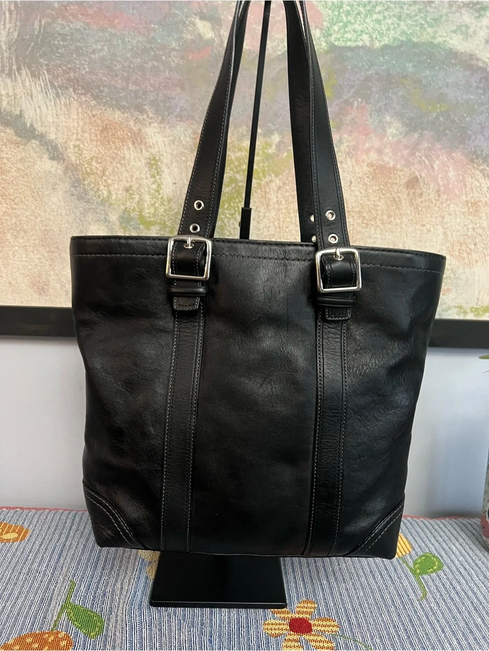 Coach Hampton 2006 Vintage Black Leather Tote Shoulder Bag Y2K